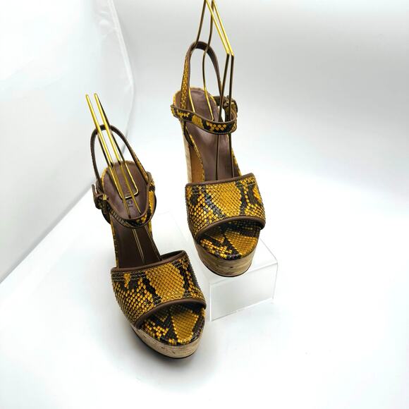 Gucci mustard platform Retro Snakeskin Animal Print Slingback Sandals 36.5 - Picture 8 of 11